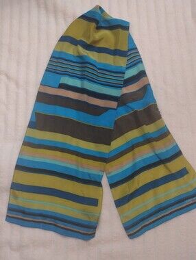 Jones New York 100% Silk Scarf Stripe 57”x 10” Rectangle Turquoise Chartreuse